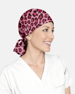 Personalized Name & Job Title Embroided Nurse Leopard Pattern Premium Satin-Lined Scrub Cap - Scrubloop