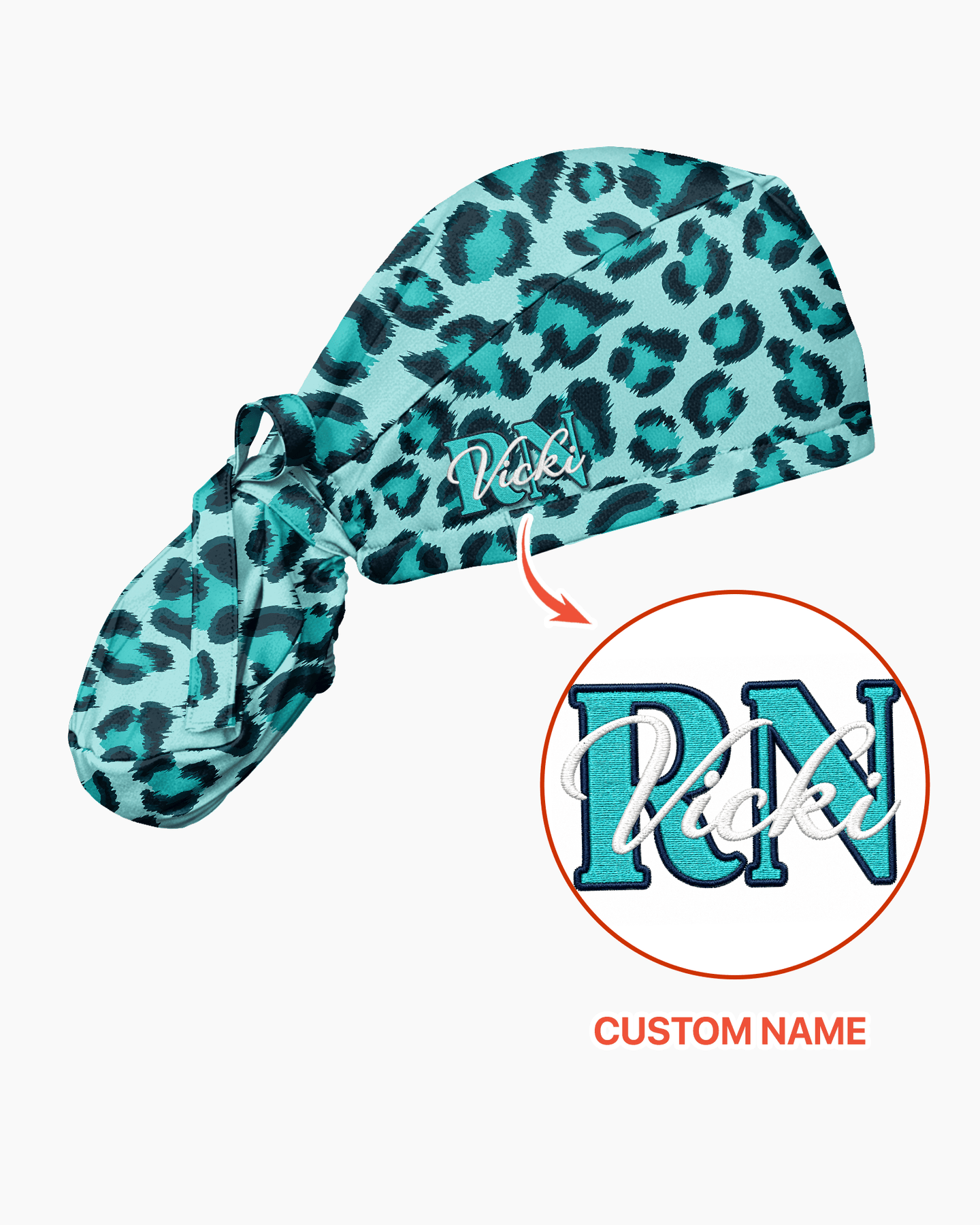 Personalized Name & Job Title Embroided Nurse Leopard Pattern Premium Satin-Lined Scrub Cap - Scrubloop