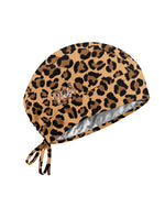 Personalized Name & Job Title Embroided Nurse Leopard Pattern Premium Satin-Lined Scrub Cap - Scrubloop
