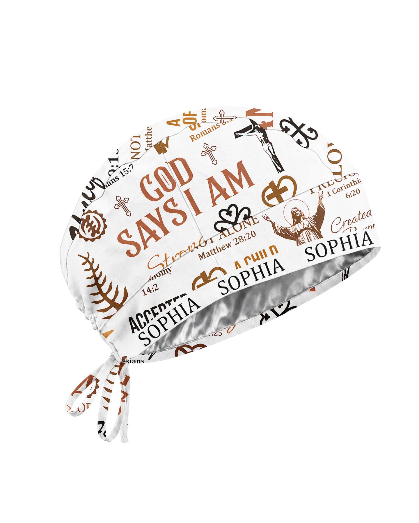 Personalized Name & Job Title Nurse God Says I Am Premium Satin-Lined Scrub Cap - Scrubloop