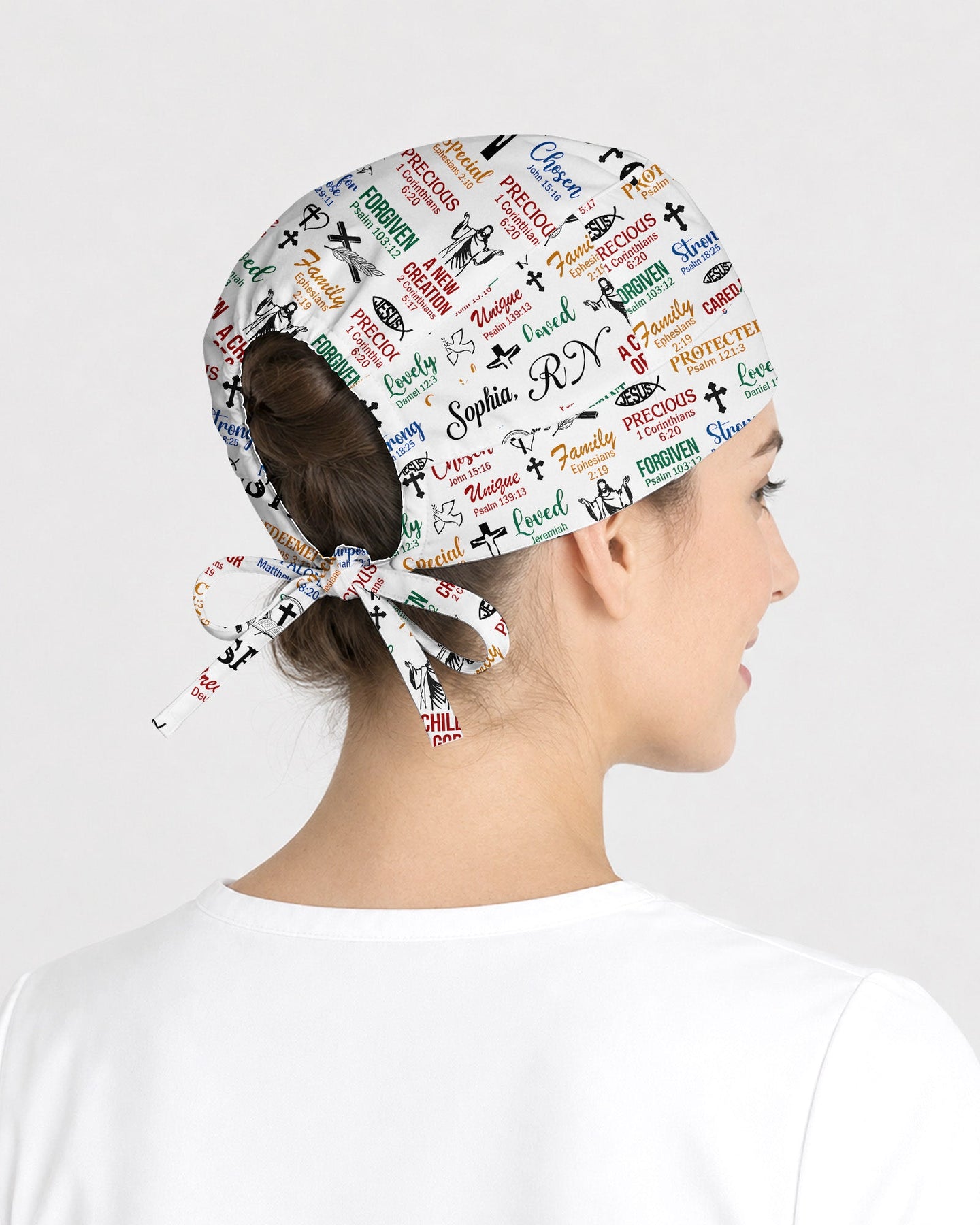 Personalized Name & Job Title Nurse God Says I Am With Christian Things Premium Satin-Lined Scrub Cap - Scrubloop