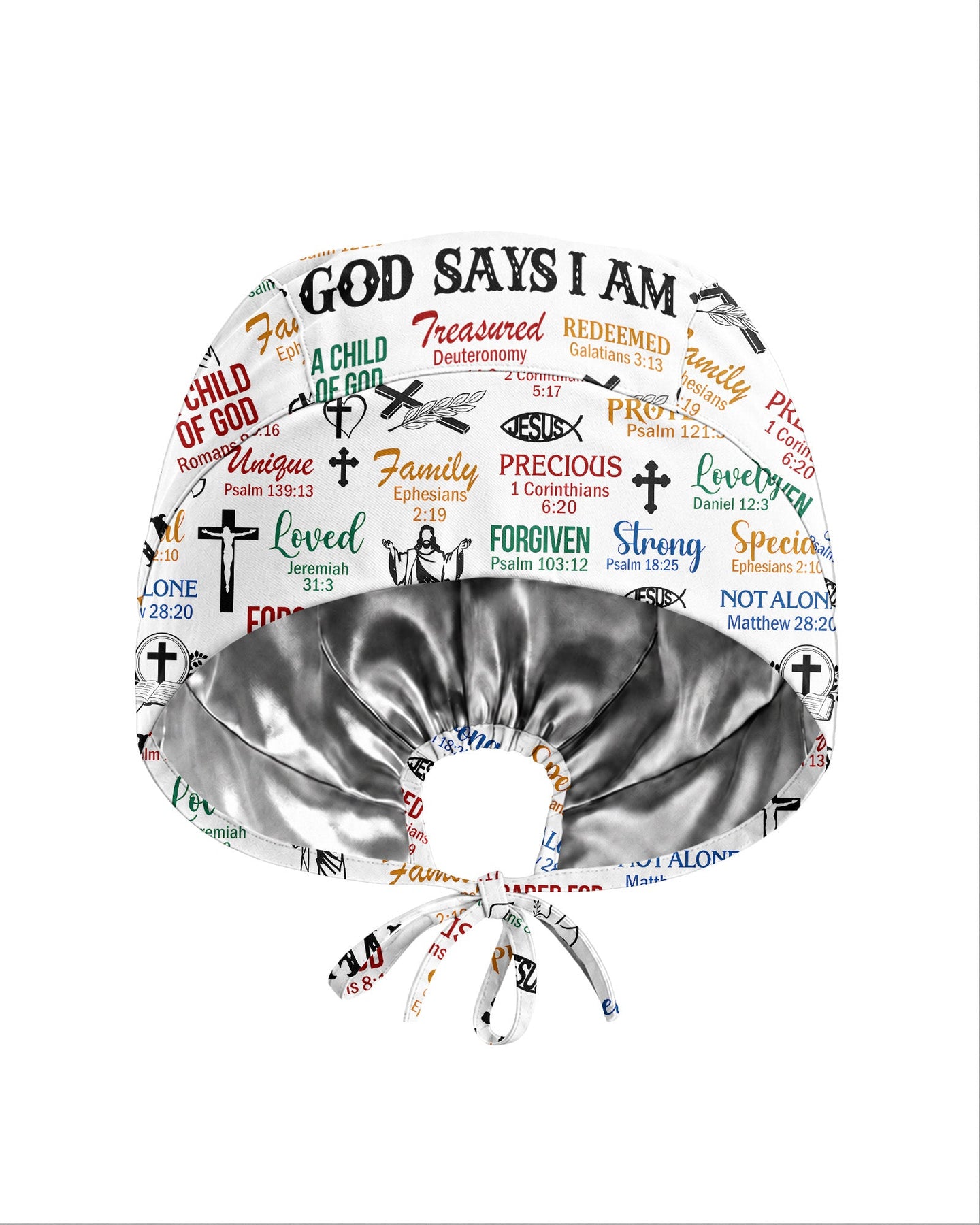 Personalized Name & Job Title Nurse God Says I Am With Christian Things Premium Satin-Lined Scrub Cap - Scrubloop