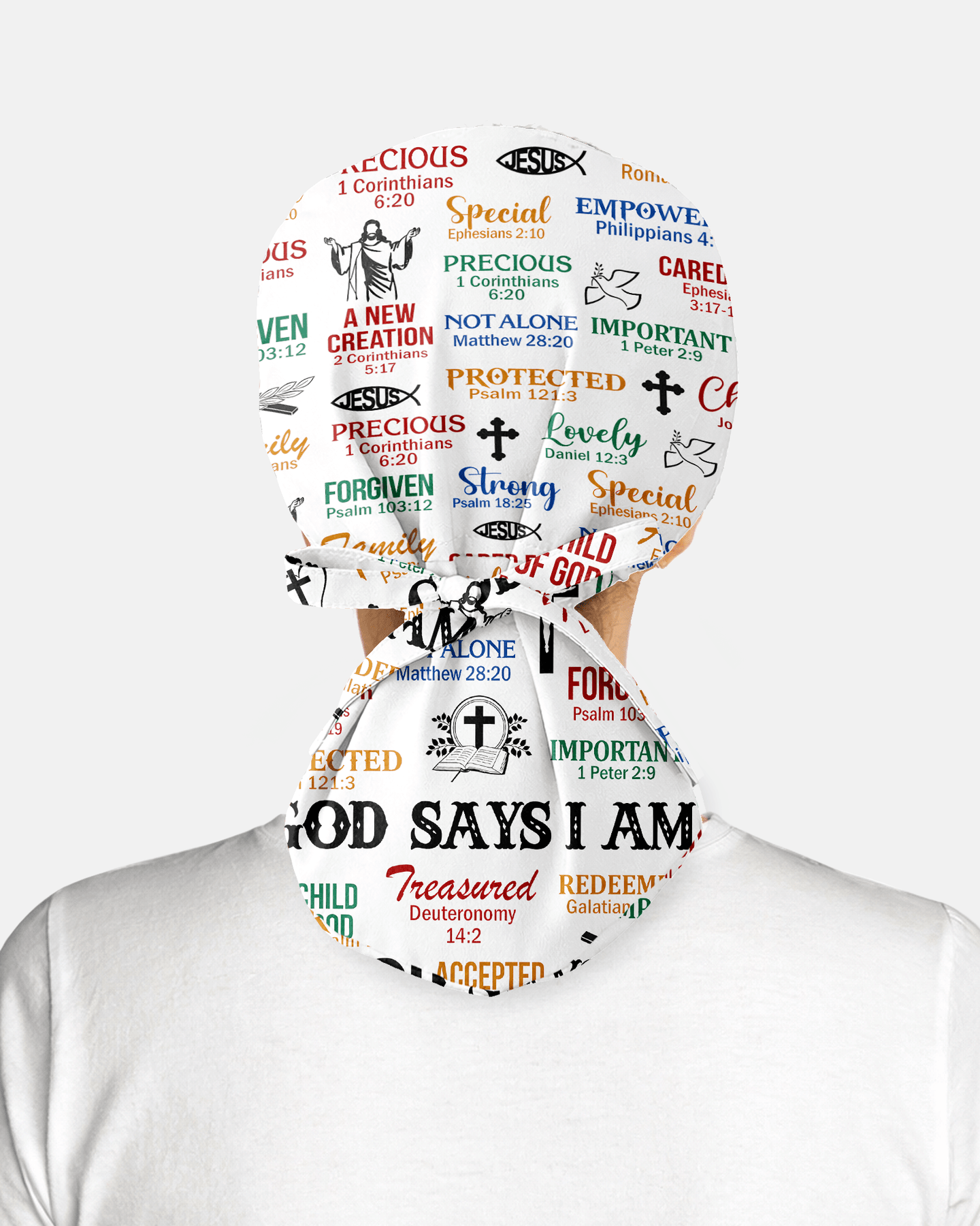 Personalized Name & Job Title Nurse God Says I Am With Christian Things Premium Satin-Lined Scrub Cap - Scrubloop