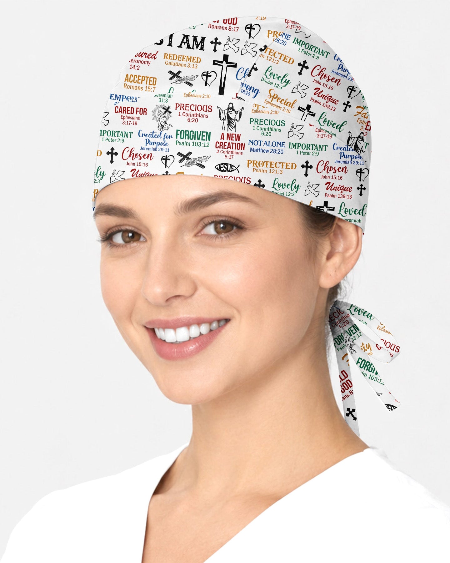 Personalized Name & Job Title Nurse God Says I Am With Christian Things Premium Satin-Lined Scrub Cap - Scrubloop