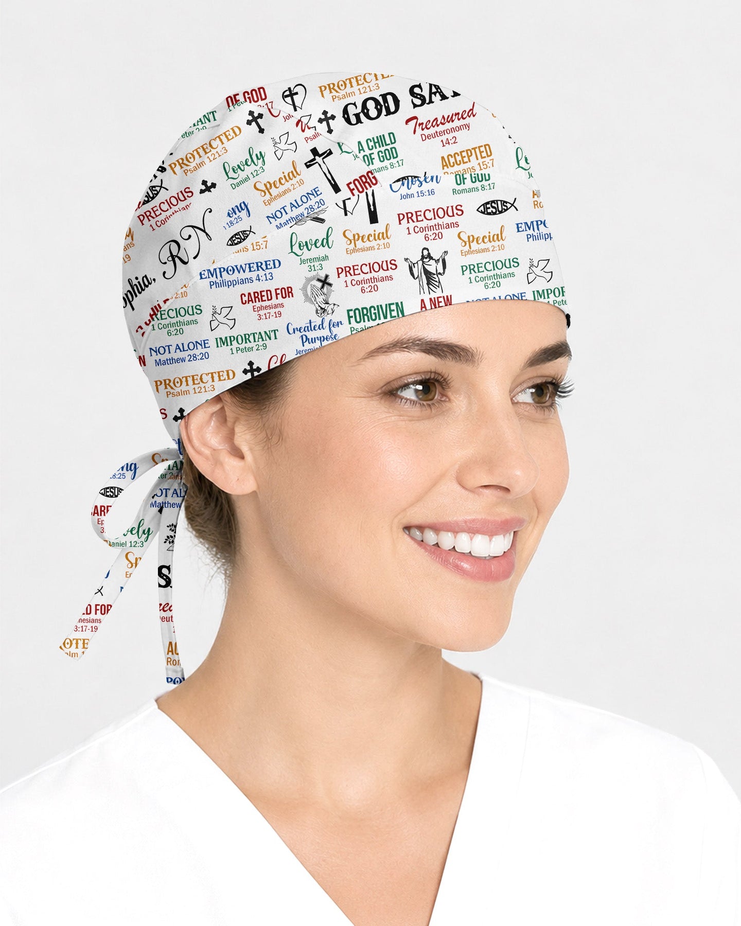 Personalized Name & Job Title Nurse God Says I Am With Christian Things Premium Satin-Lined Scrub Cap - Scrubloop