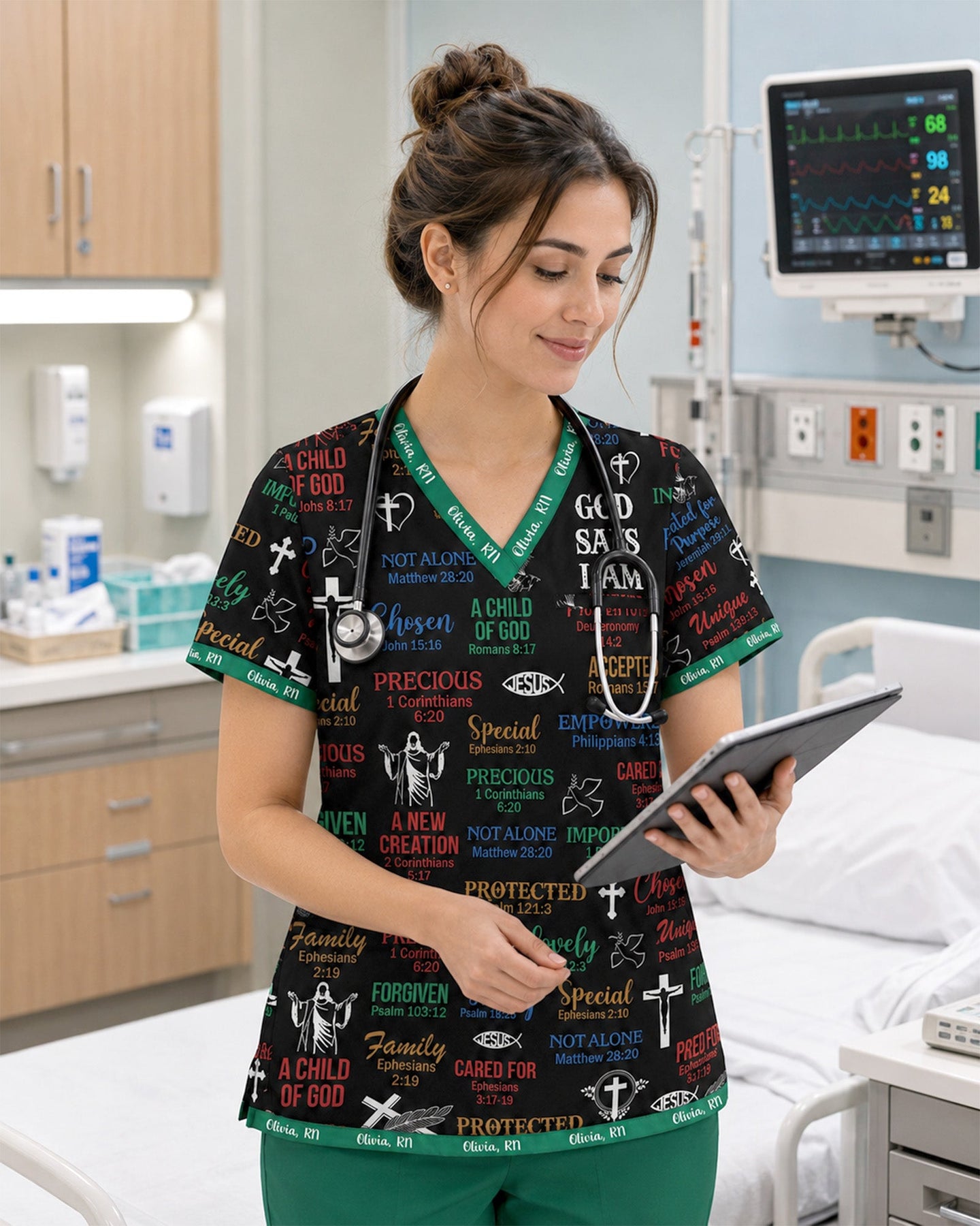 Personalized Name & Job Title Nurse God Says I Am With Christian Things Top - Scrubloop