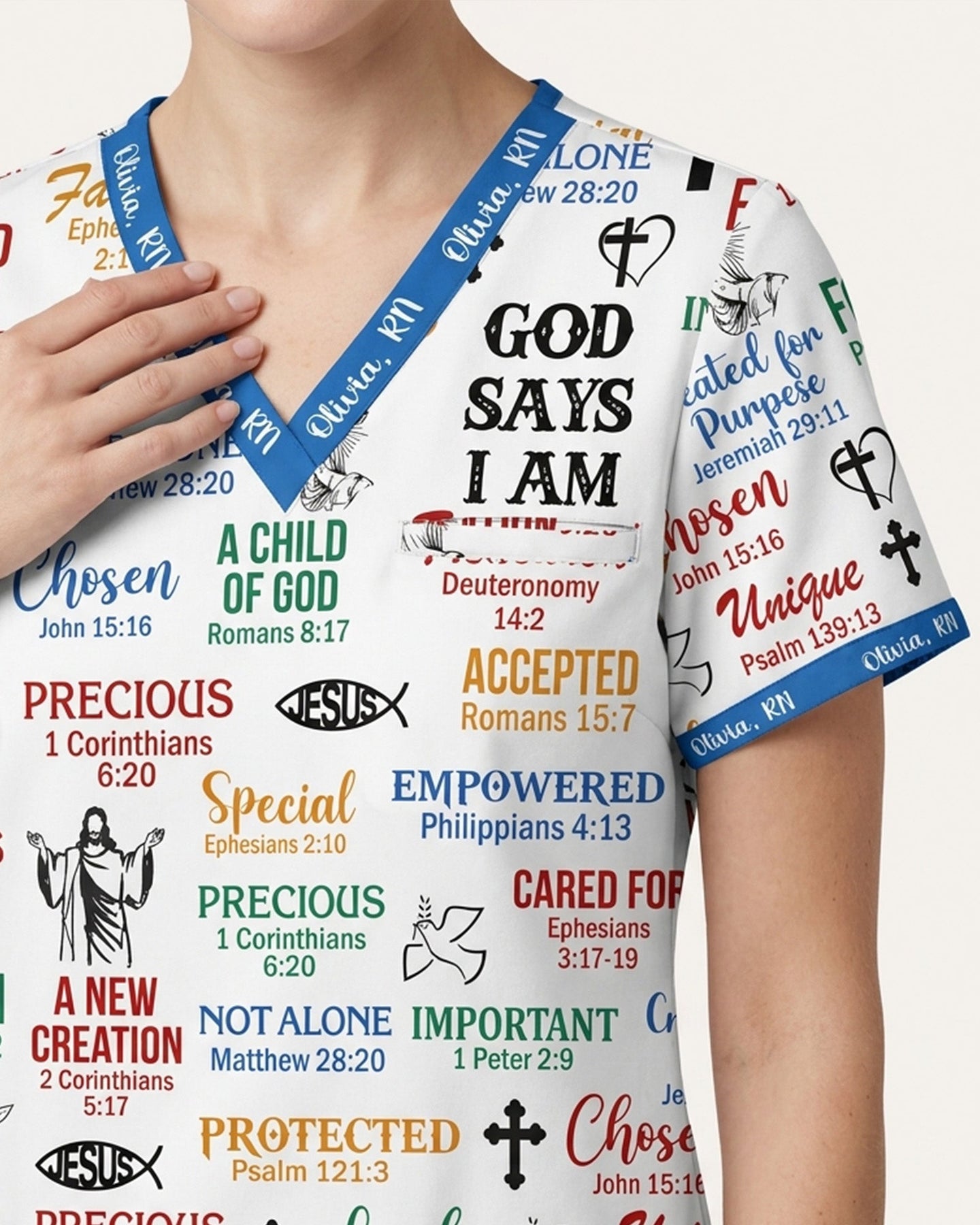 Personalized Name & Job Title Nurse God Says I Am With Christian Things Top - Scrubloop