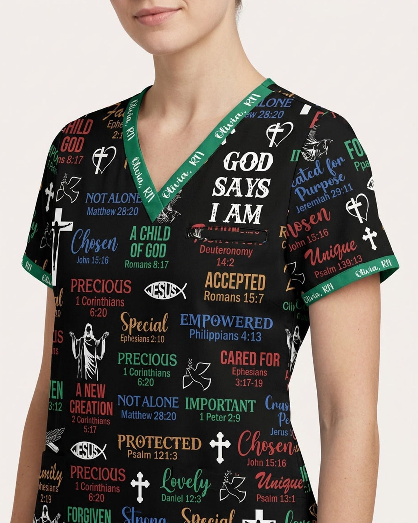 Personalized Name & Job Title Nurse God Says I Am With Christian Things Top - Scrubloop