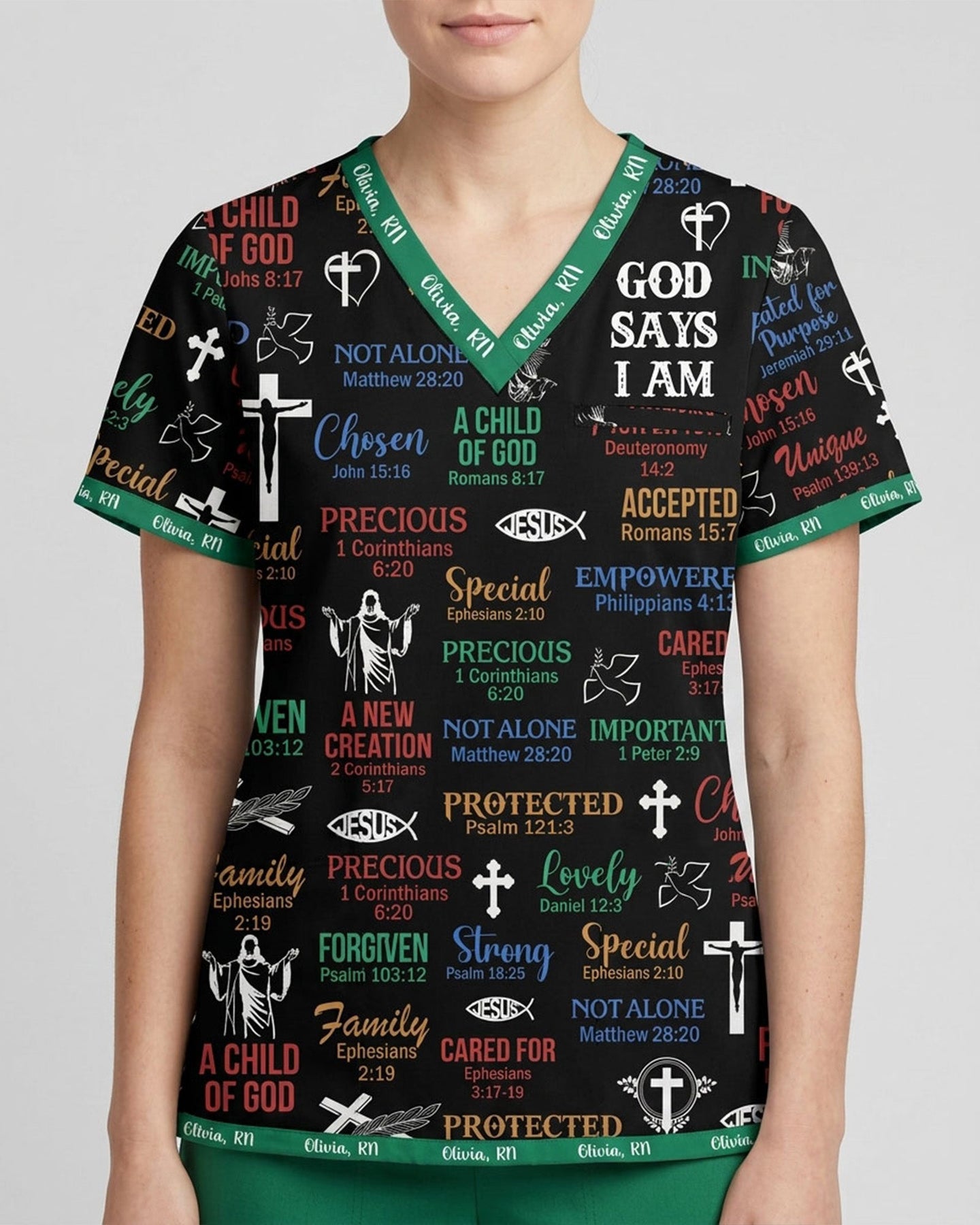 Personalized Name & Job Title Nurse God Says I Am With Christian Things Top - Scrubloop