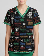 Personalized Name & Job Title Nurse God Says I Am With Christian Things Top - Scrubloop