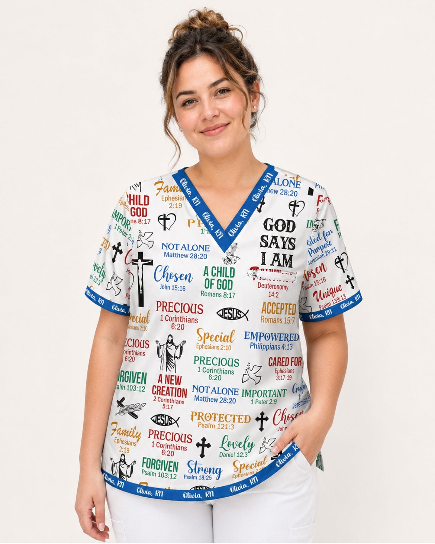 Personalized Name & Job Title Nurse God Says I Am With Christian Things Top - Scrubloop