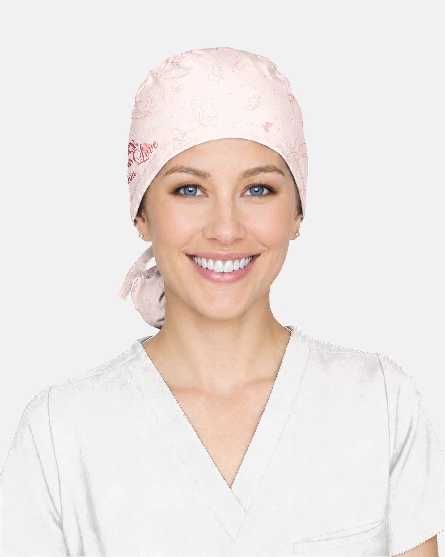 Personalized Name Live By Faith Grow In Grace Walk In Love Flower Cross Christian Nurse Cap - Scrubloop