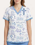 Personalized Name Nurse Christian Prayer Jesus Flower Cross Bible Quote Pattern Top - Scrubloop