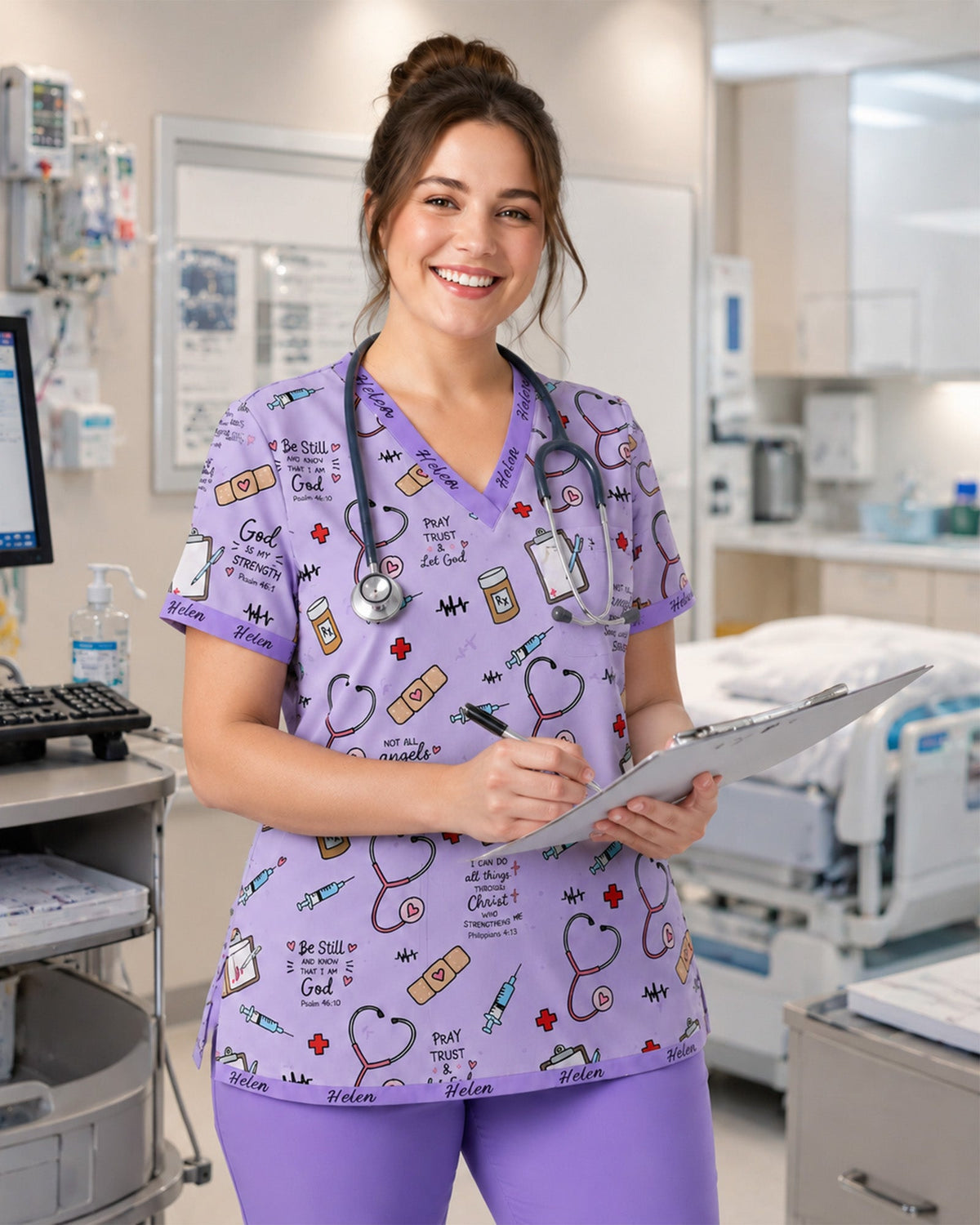Personalized Name Nurse God Affirmations Top - Scrubloop