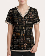Personalized Name Nurse God Says I Am Bible Pattern Top - Scrubloop