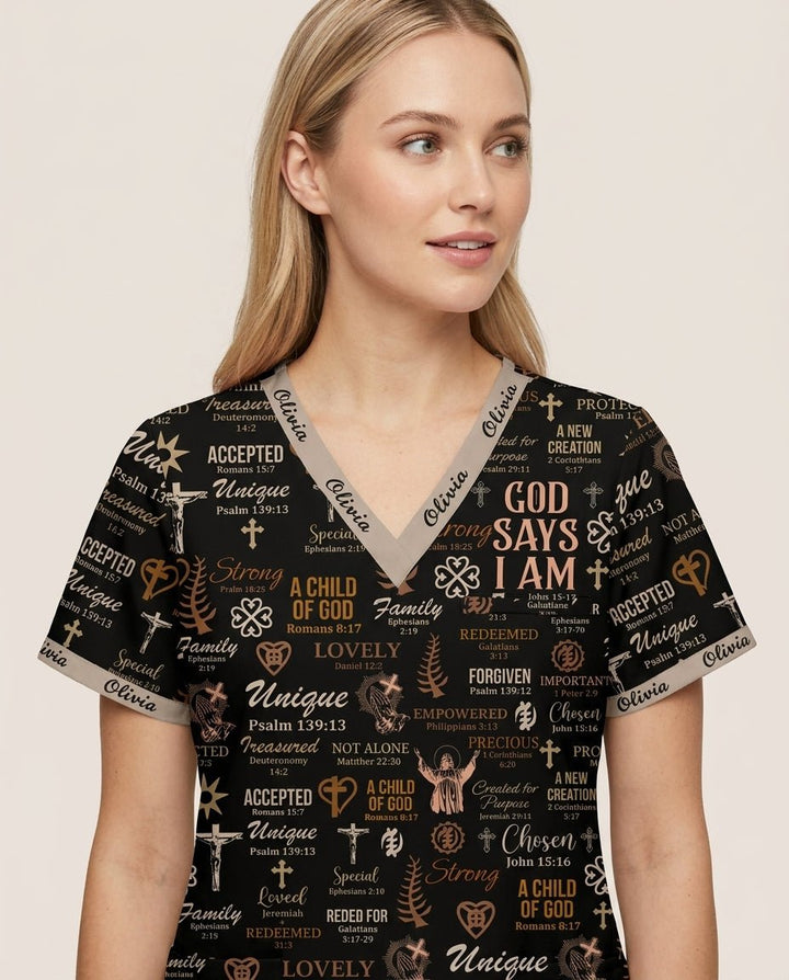 Personalized Name Nurse God Says I Am Bible Pattern Top