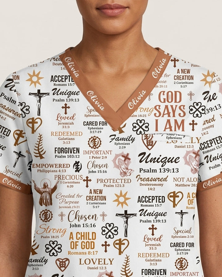 Personalized Name Nurse God Says I Am Bible Pattern Top