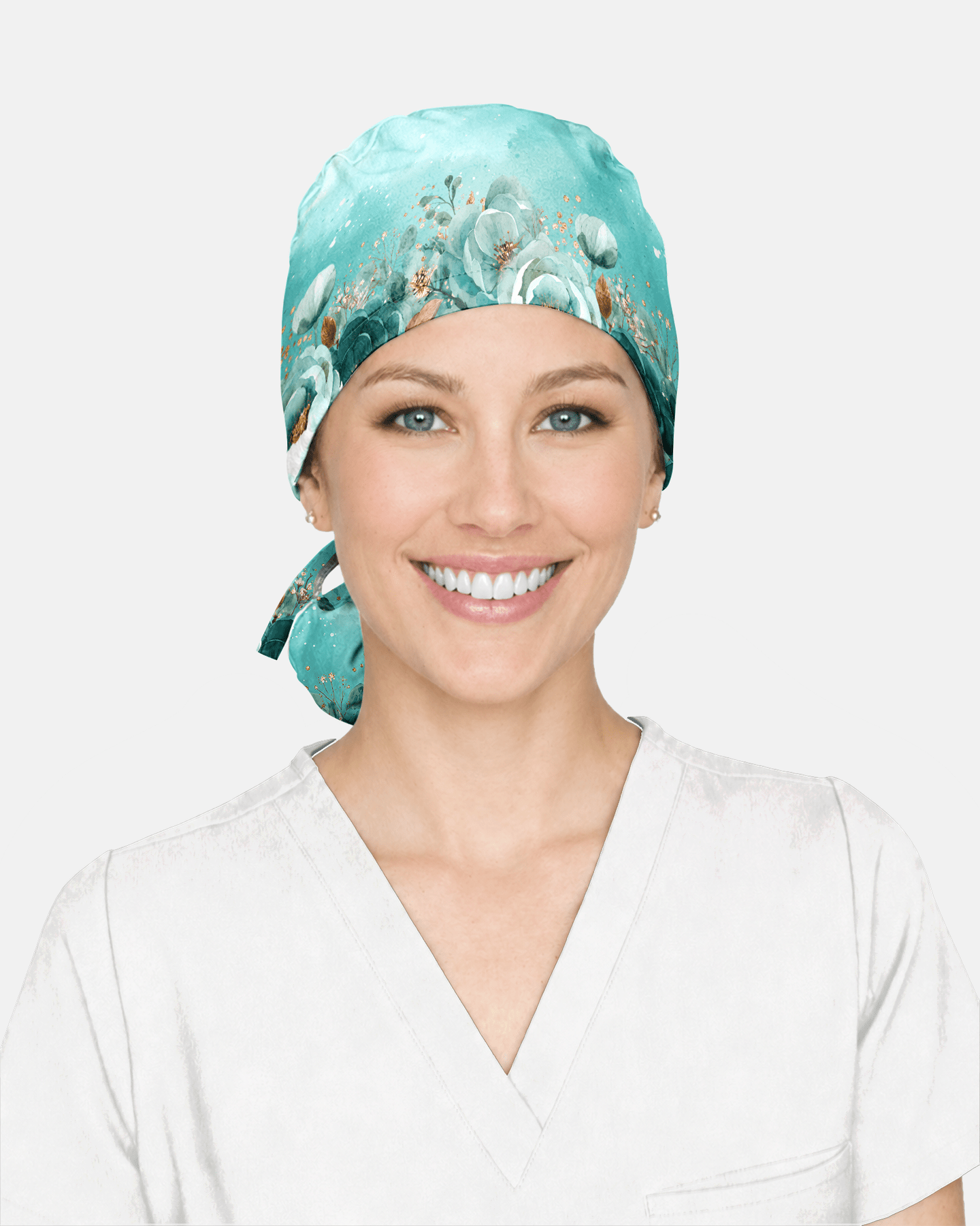 Personalized Name Nurse God's Got My Back Floral Pattern Premium Satin-Lined Scrub Cap - Scrubloop