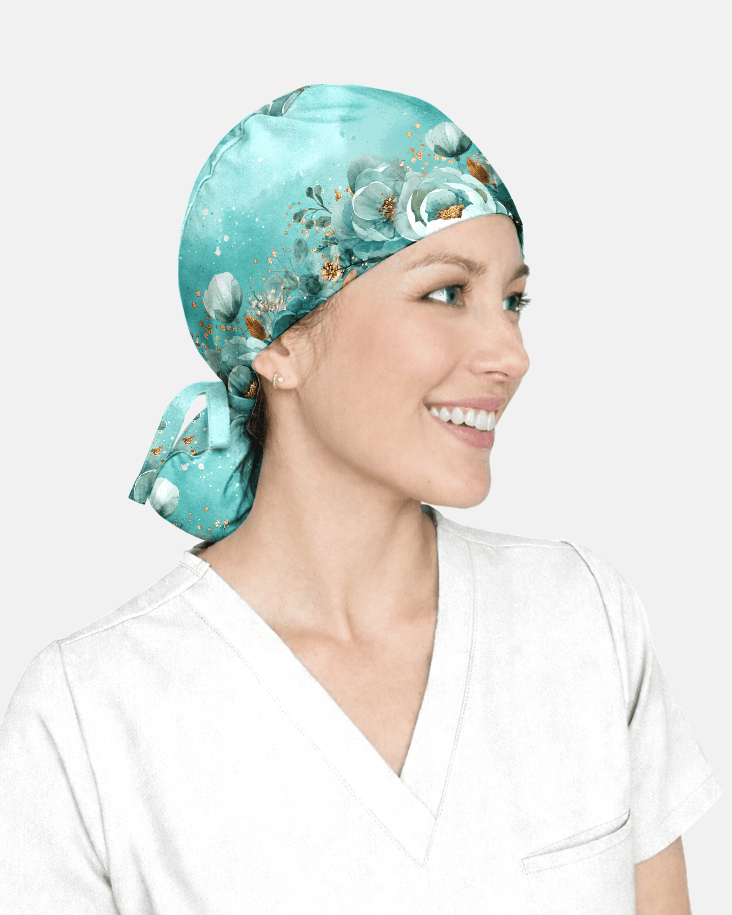 Personalized Name Nurse God's Got My Back Floral Pattern Premium Satin-Lined Scrub Cap - Scrubloop