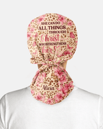 Personalized Name Nurse She Can Do All Things Through Christ Who Strengthens Her Jesus Flower Leopard Scrub Cap - Scrubloop