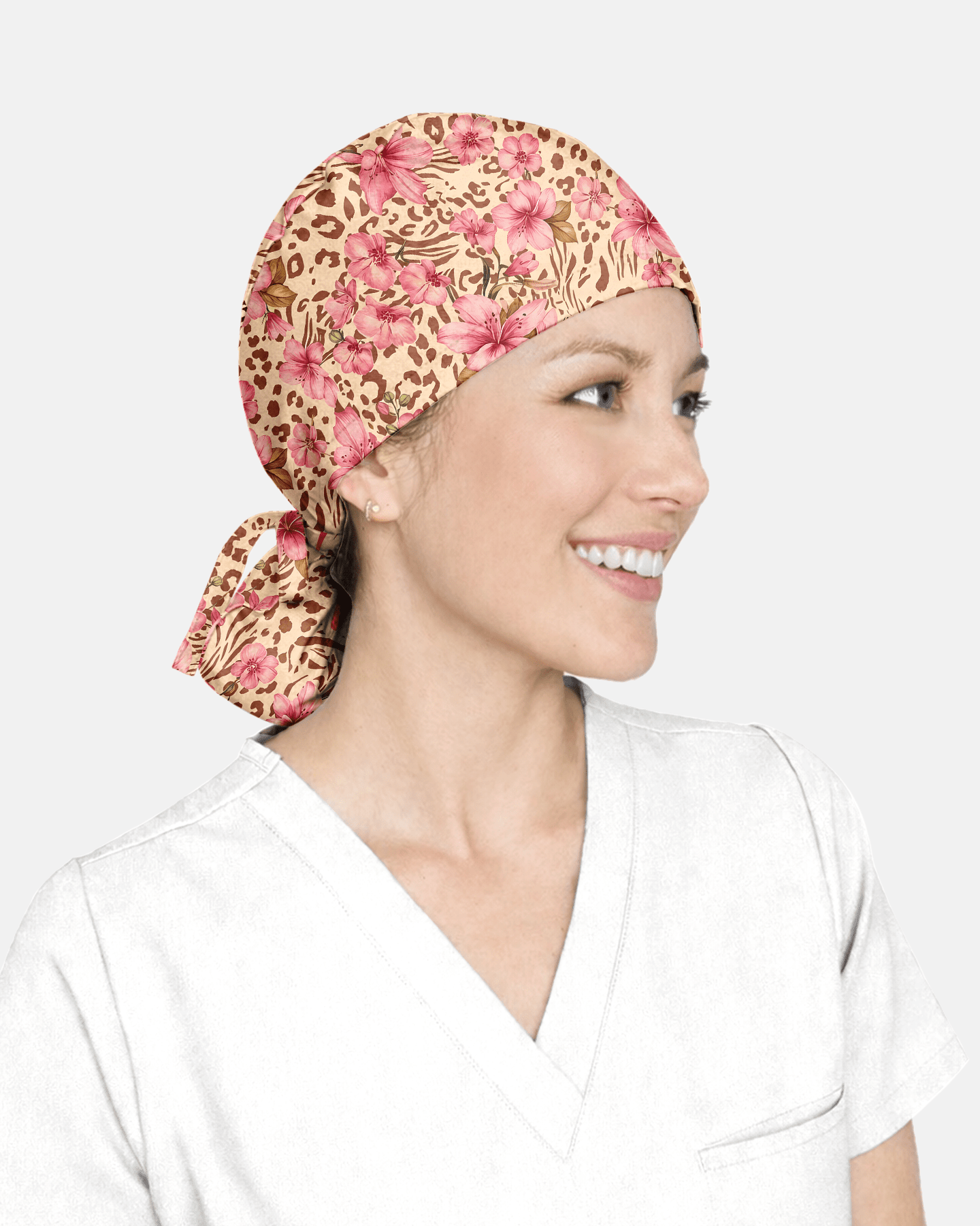 Personalized Name Nurse She Can Do All Things Through Christ Who Strengthens Her Jesus Flower Leopard Scrub Cap - Scrubloop