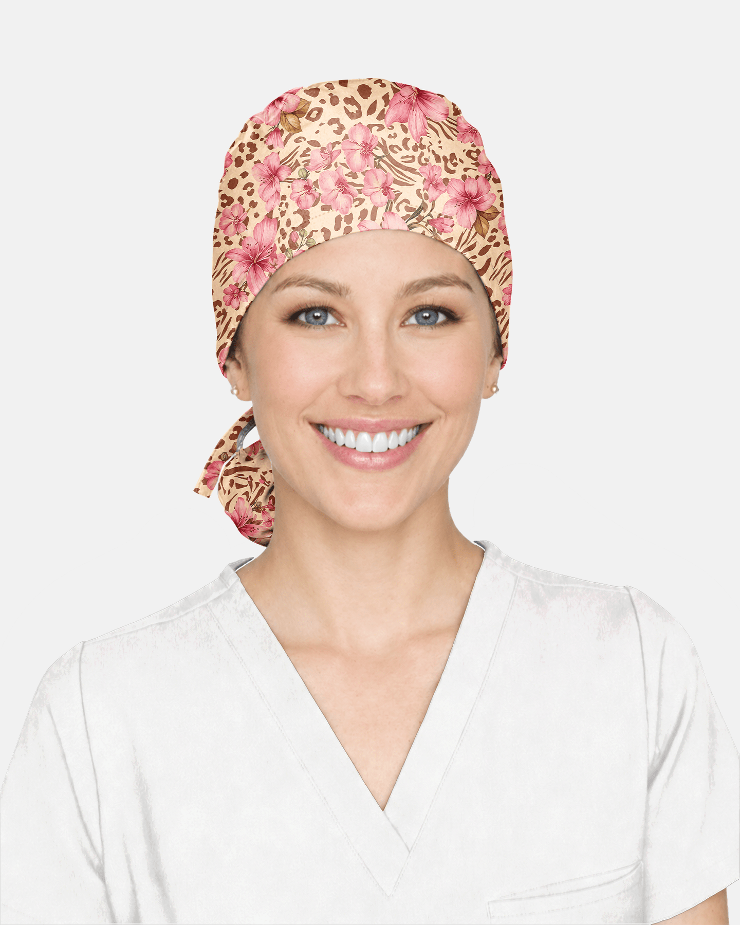Personalized Name Nurse She Can Do All Things Through Christ Who Strengthens Her Jesus Flower Leopard Scrub Cap - Scrubloop