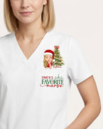 Personalized Name Santa's Favorite Nurse Christmas Gift For Nurse Top - Scrubloop