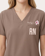 Personalized Name, Specialty And Birth Month Flower Top - Scrubloop