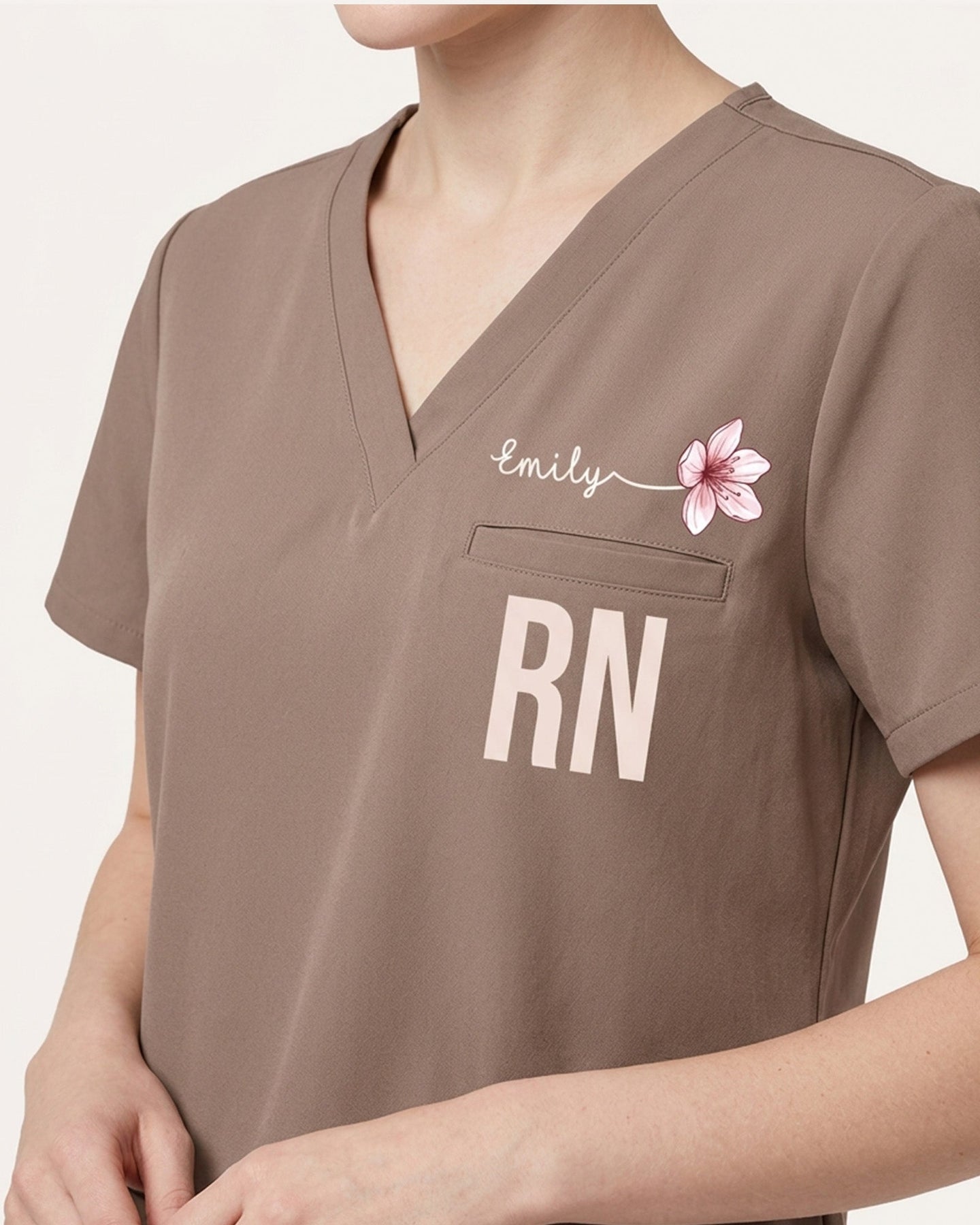 Personalized Name, Specialty And Birth Month Flower Top - Scrubloop