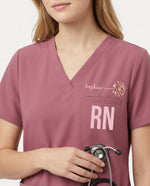 Personalized Name, Specialty And Birth Month Flower Top - Scrubloop