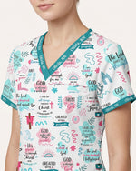 Personalized Name The Lord Gives Me Strength Bible Quote Pattern Christian Nurse Top - Scrubloop