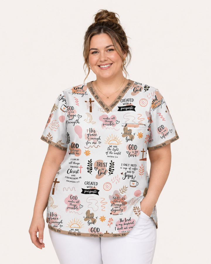 Personalized Name The Lord Gives Me Strength Bible Quote Pattern Christian Nurse Top