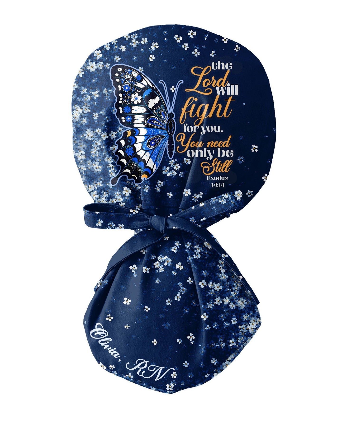 Personalized Name The Lord Will Fight For You Butterfly Christian Nurse Cap - Scrubloop