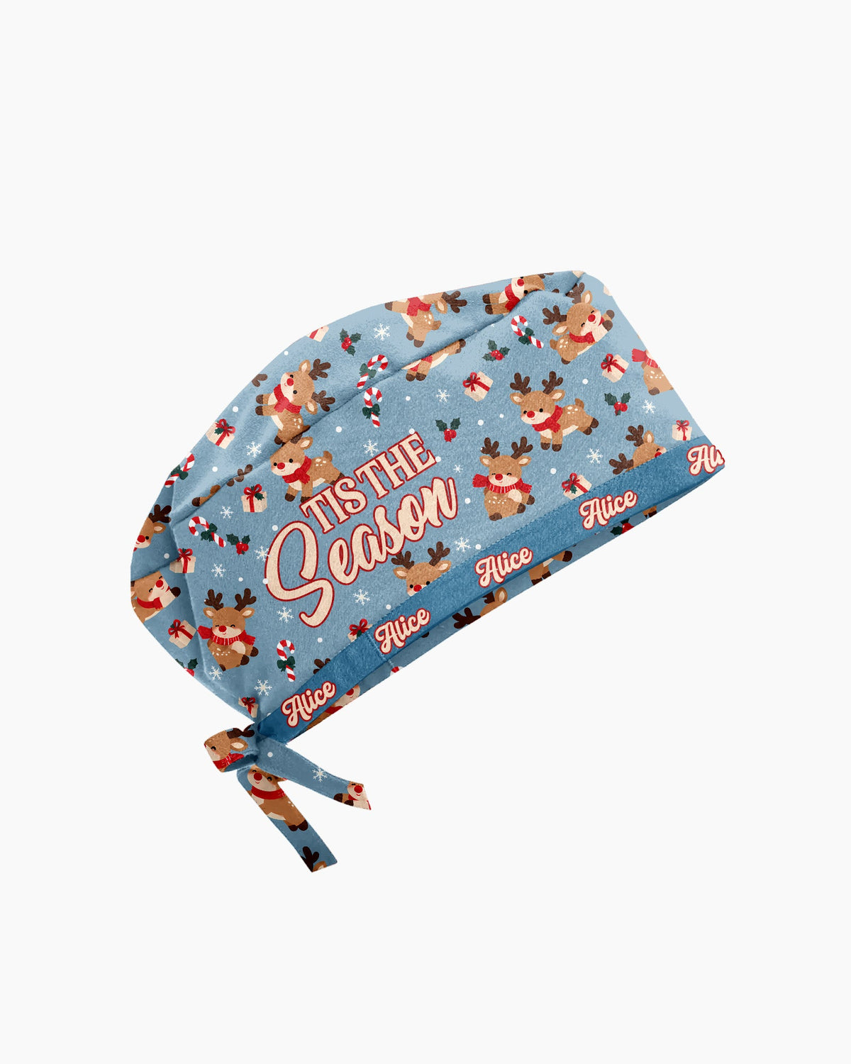 Personalized Name Tis The Season Reindeer Pattern Christmas Gift For Nurse Cap - Scrubloop