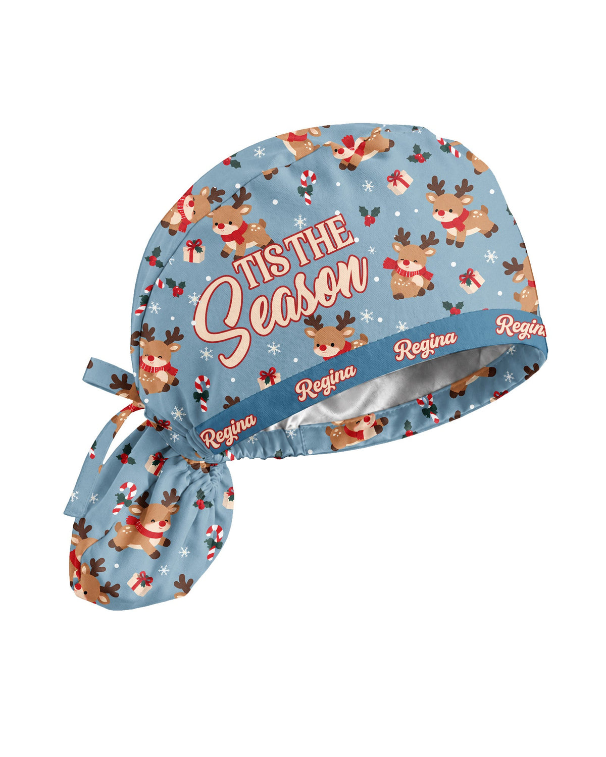 Personalized Name Tis The Season Reindeer Pattern Christmas Gift For Nurse Cap - Scrubloop