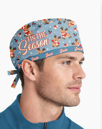 Personalized Name Tis The Season Reindeer Pattern Christmas Gift For Nurse Cap - Scrubloop