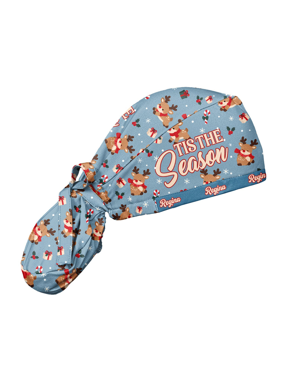 Personalized Name Tis The Season Reindeer Pattern Christmas Gift For Nurse Cap - Scrubloop