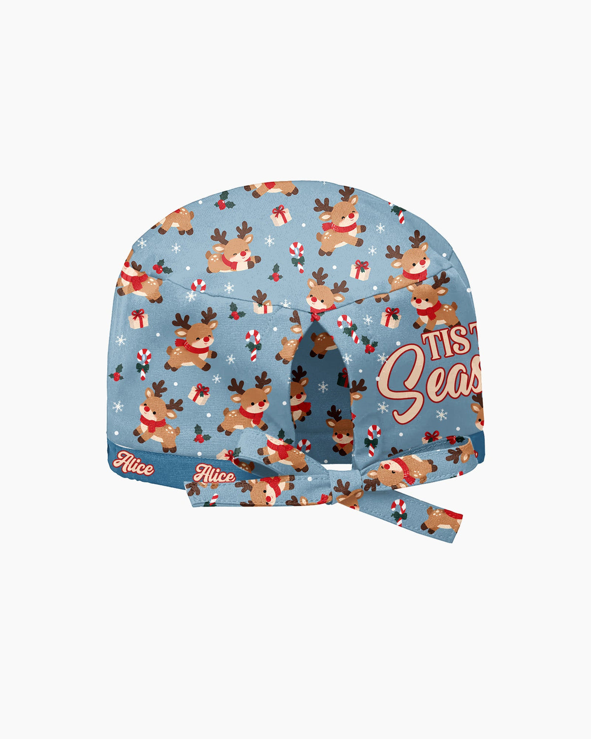 Personalized Name Tis The Season Reindeer Pattern Christmas Gift For Nurse Cap - Scrubloop