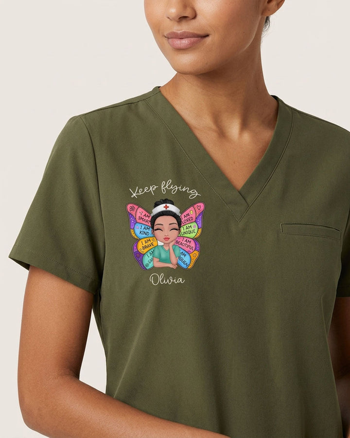 Personalized Nurse And Name Butterfly Keep Flying Top