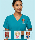 Personalized Nurse Daisy Flower Women's One-Pocket V-neck Scrub Top - Scrubloop