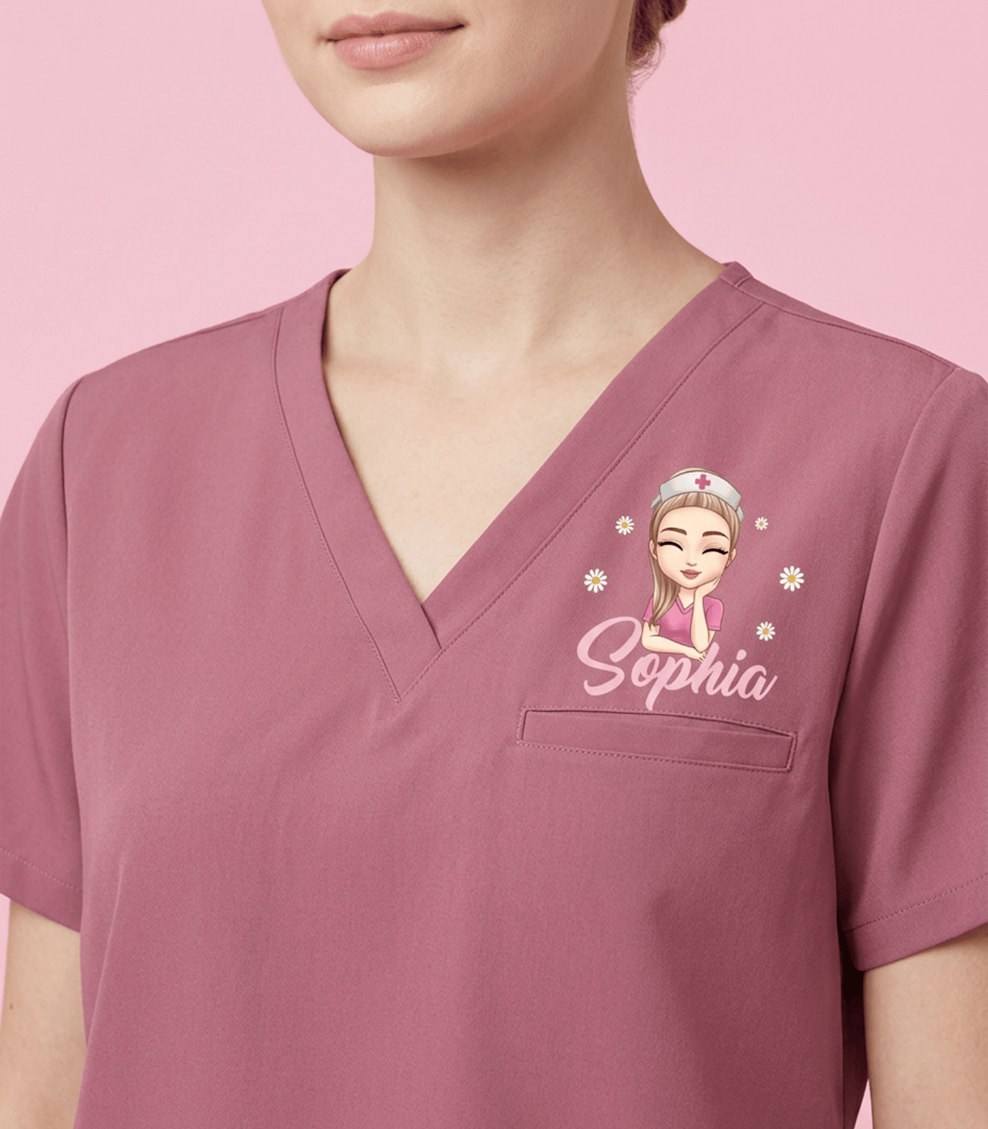 Personalized Nurse Daisy Flower Women's One-Pocket V-neck Scrub Top - Scrubloop