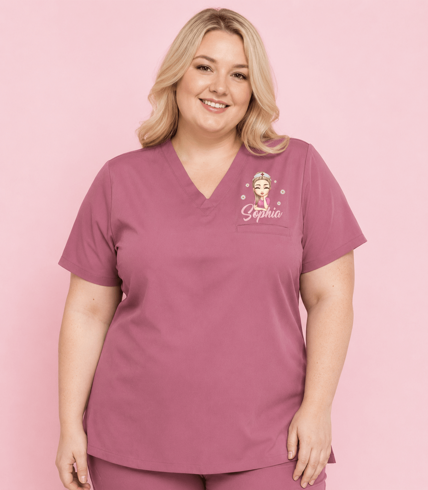 Personalized Nurse Daisy Flower Women's One-Pocket V-neck Scrub Top - Scrubloop