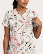 Personalized Nurse Job Title And Name Nurse God Is Within Her She Will Not Fall Christian Women's One-Pocket V-neck Scrub Top - Scrubloop