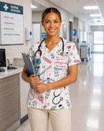 Personalized Nurse Job Title And Name Nurse God Is Within Her She Will Not Fall Christian Women's One-Pocket V-neck Scrub Top - Scrubloop