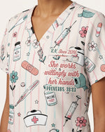 Personalized Nurse Job Title And Name Nurse God Is Within Her She Will Not Fall Christian Women's One-Pocket V-neck Scrub Top - Scrubloop