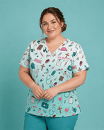 Personalized Nurse Job Title And Name Nurse She Works Willingly With Her Hands Christian Women's One-Pocket V-neck Scrub Top - Scrubloop