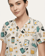 Personalized Nurse Job Title And Name Nurse Things Daisy Flower Pattern Women's One-Pocket V-neck Scrub Top - Scrubloop