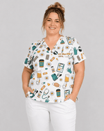 Personalized Nurse Job Title And Name Nurse Things Daisy Flower Pattern Women's One-Pocket V-neck Scrub Top - Scrubloop