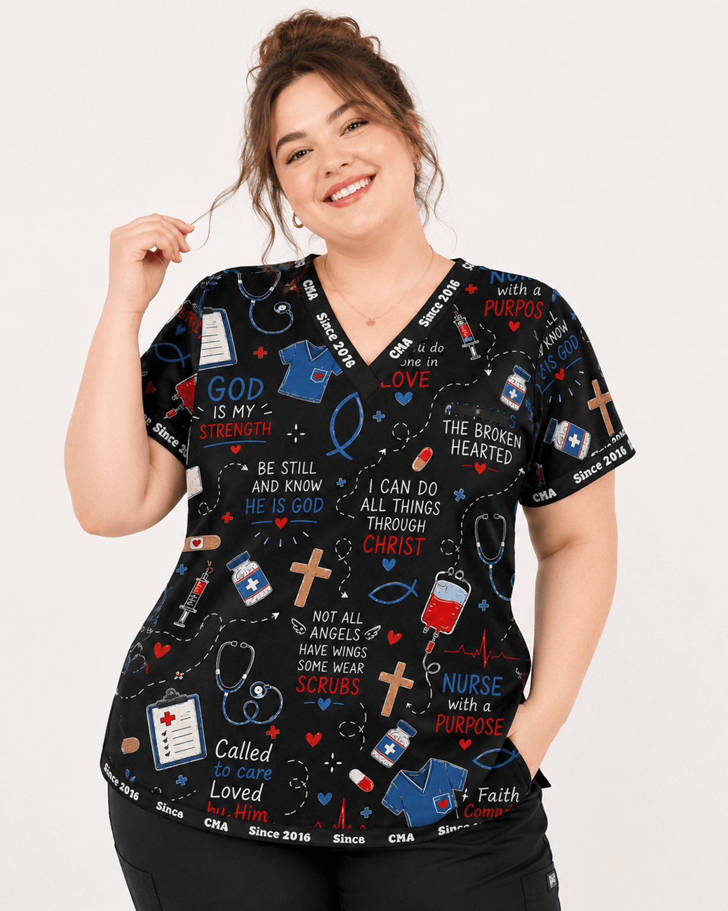 Personalized Nurse Job Title And Year Nurse Things Women's One-Pocket V-neck Scrub Top - Scrubloop