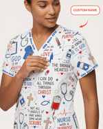 Personalized Nurse Job Title And Year Nurse Things Women's One-Pocket V-neck Scrub Top - Scrubloop